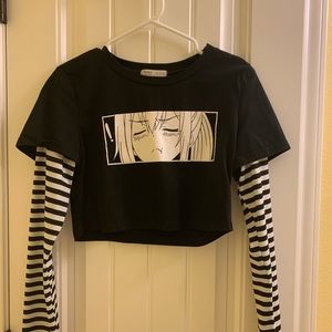 Black and white anime crop top